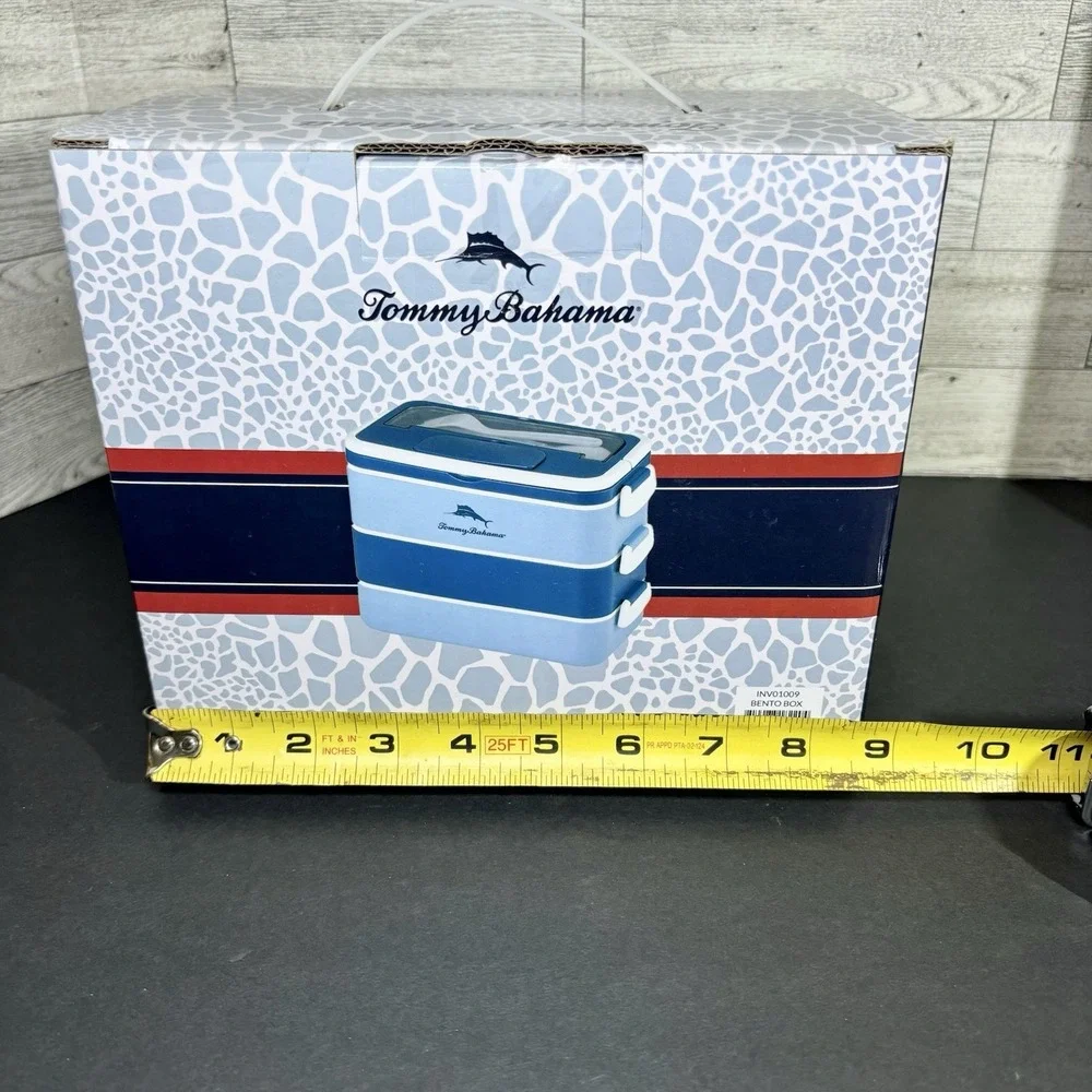 NIB Tommy Bahama Bento‎ Box/Lunch Box w/Handle, 3 Tier, Leak-proof, Plastic